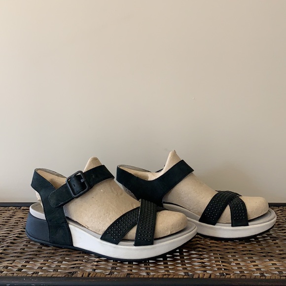 Dansko | Shoes | Dansko Cindy Black Leather Wedge Sandals Size Eu 39 |  Poshmark